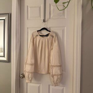 Banana Republic Cream Medium Long Sleeve Blouse Top with Eyelet Detail